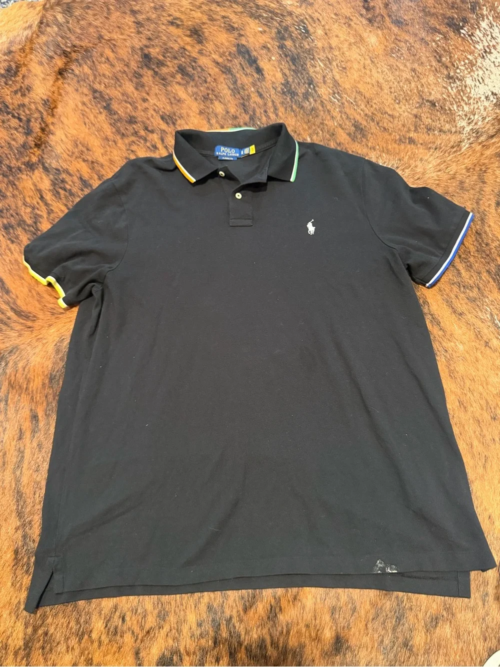 Polo Ralph Lauren Men’s Polo Shirt XL Black With Colorful Sleeve & Collar Accent